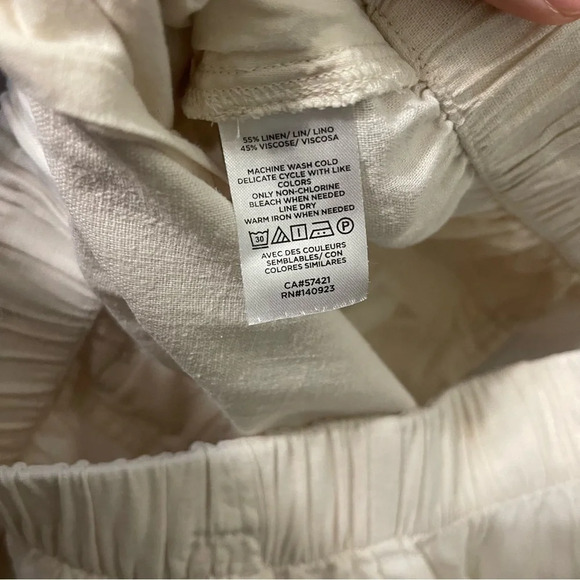 Loft High Rise Straight Pull On Pants Women’s Large Linen Blend Cream - Picture 4 of 8